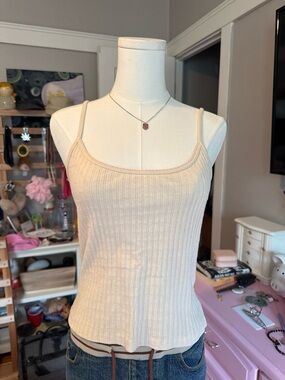 Brandy Melville Beige Ribbed Spaghetti Strap Tank